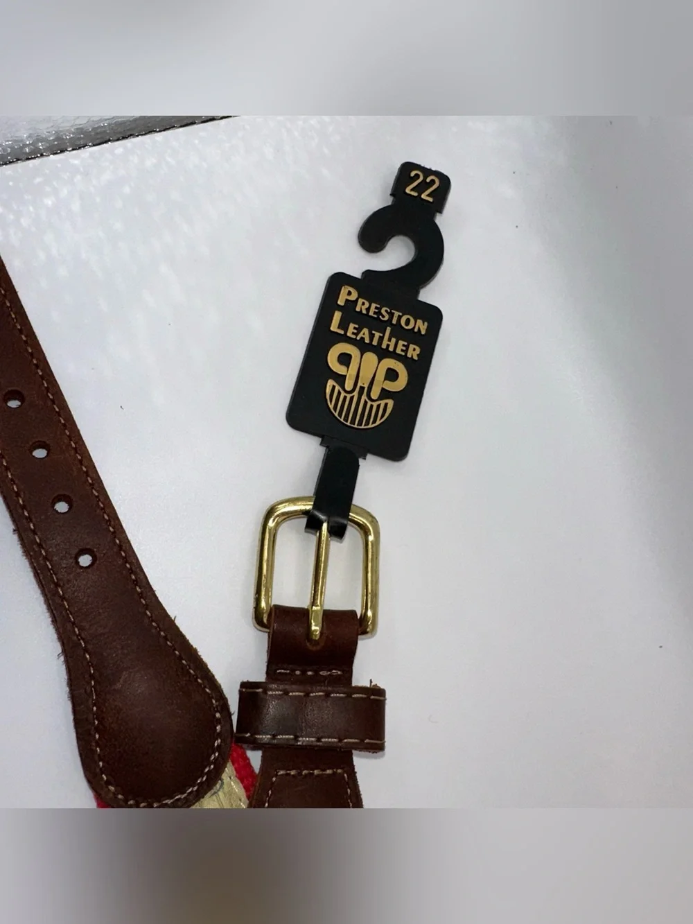 Preston Leather Fishing Lures Belt Solid Brass Buckle Kids Size 22 Made in USA